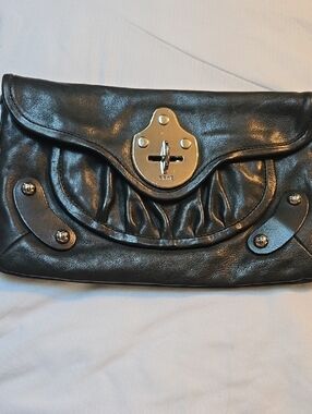 Frye Black Leather Turn-Lock Clutch